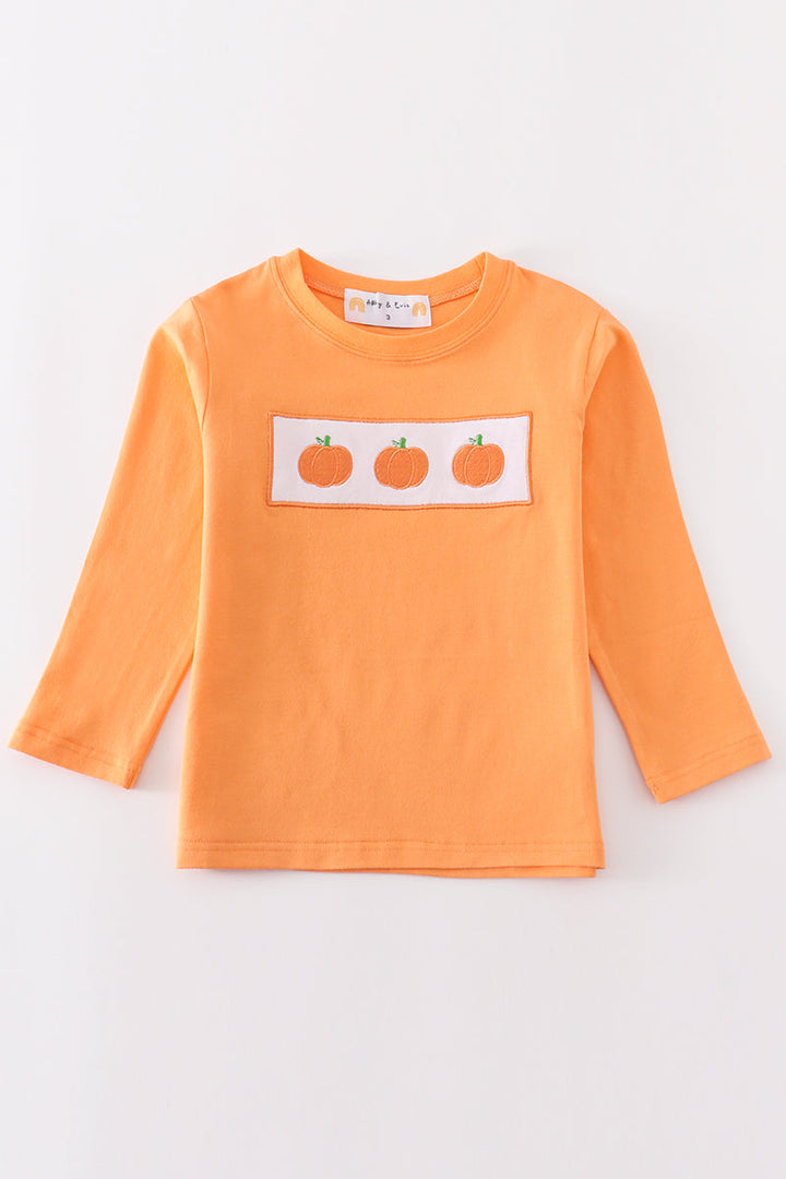 Orange Pumpkin Embroidery Top