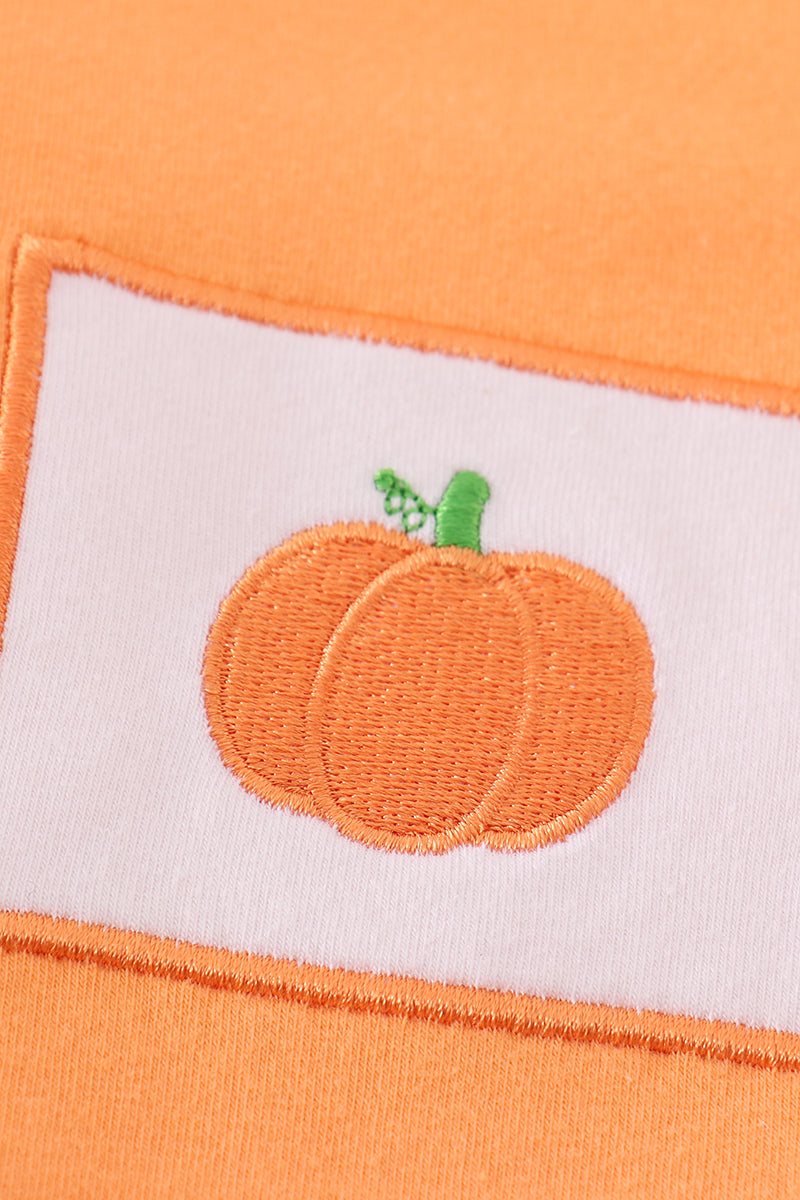 Orange Pumpkin Embroidery Top