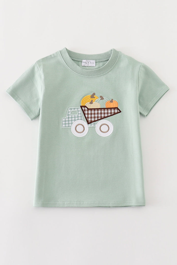 Sage Truck Pumpkin Embroidery Boy Top