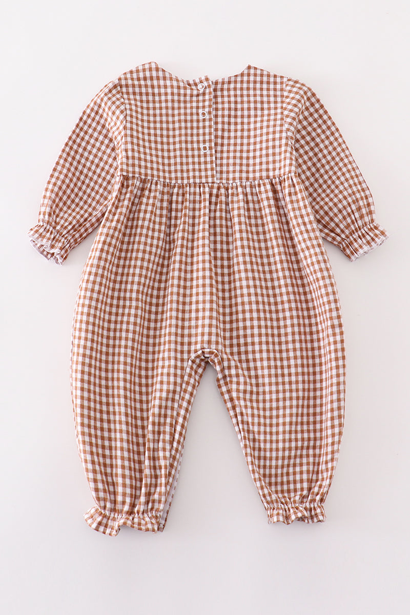 Premium Caramel Gingham Girl Romper