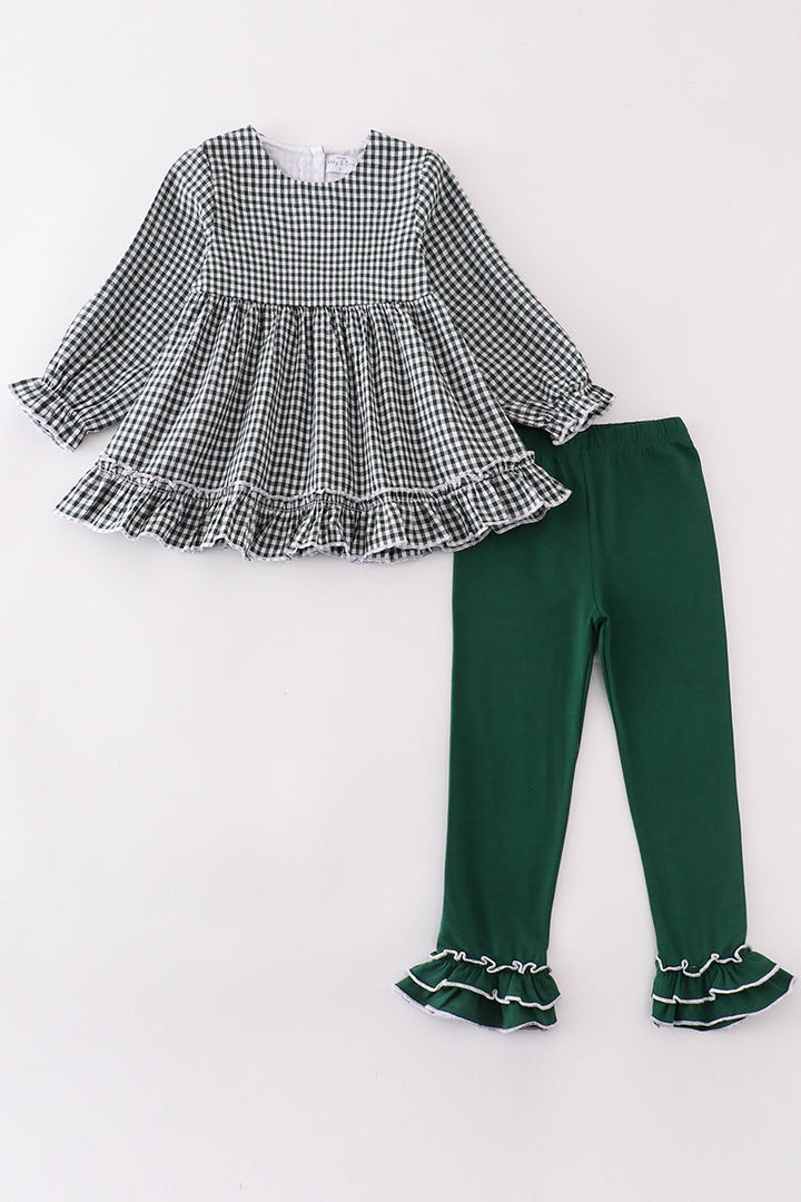 Premium Green Gingham Girl Ruffle Set