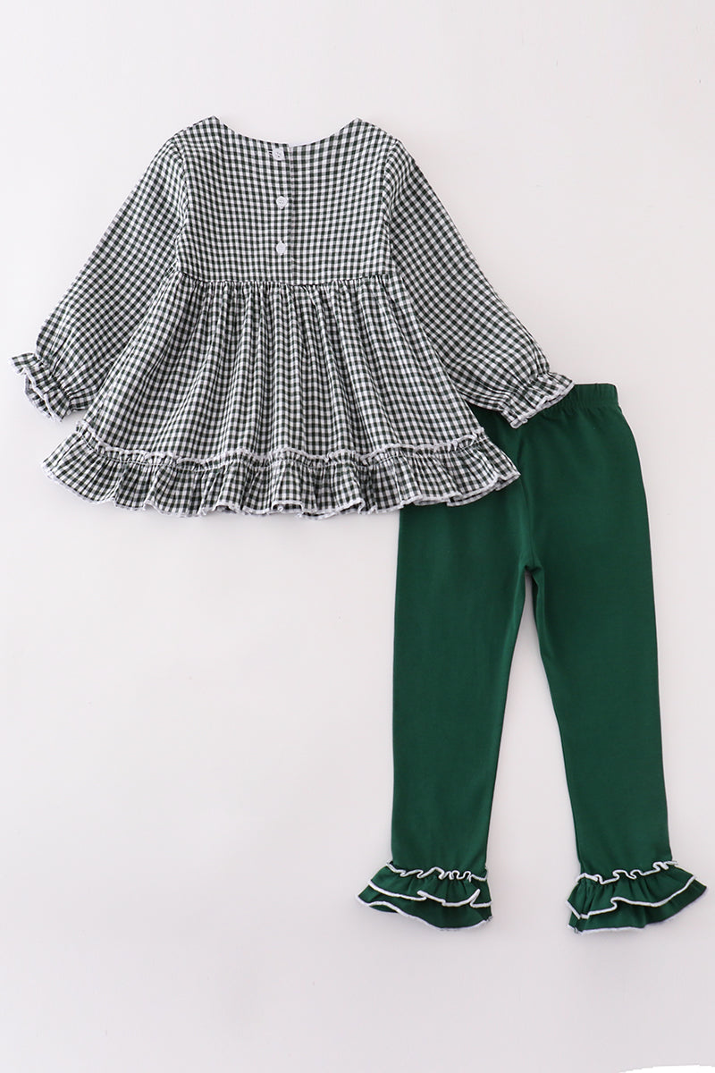 Premium Green Gingham Girl Ruffle Set