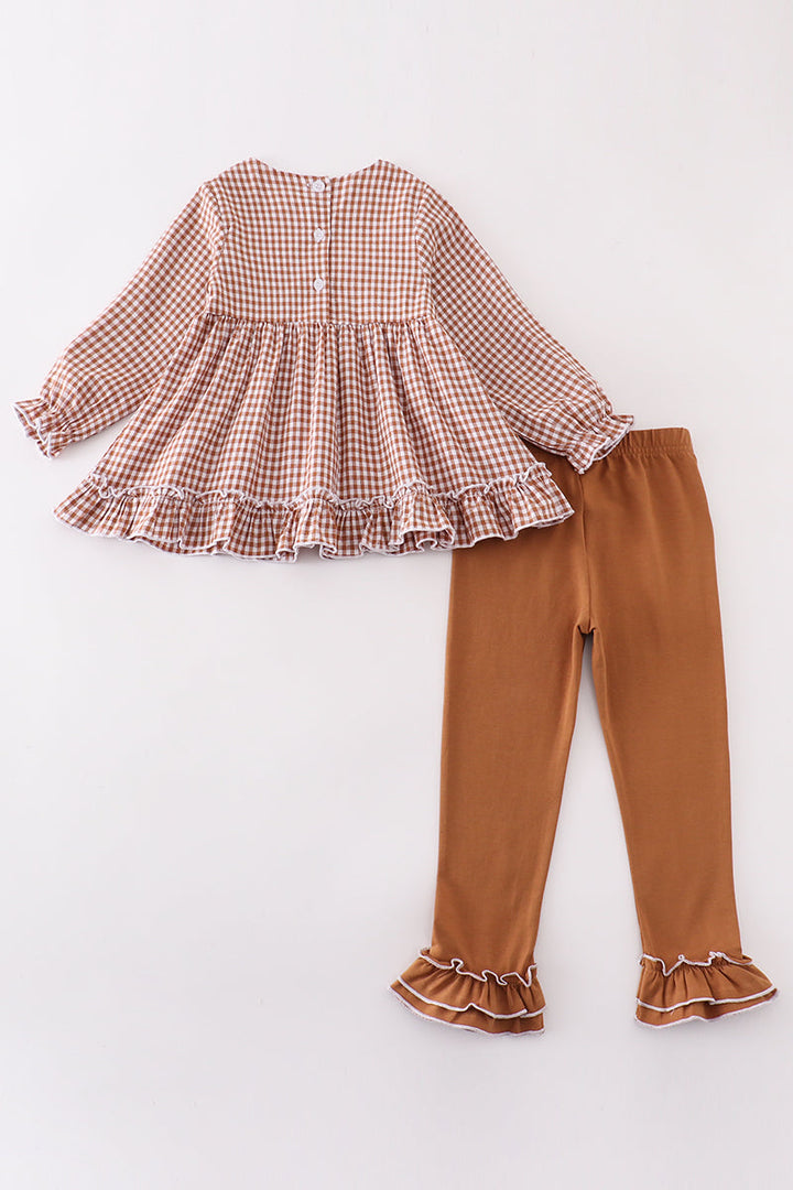 Premium Caramel Gingham Girl Ruffle Set