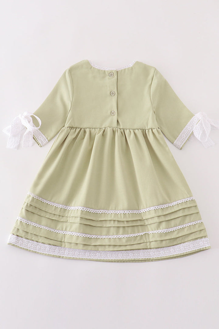 Premium Sage Lace Ruffle Dress