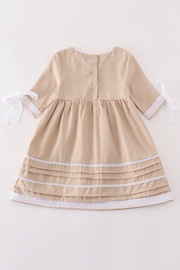 Premium Sand Lace Ruffle Dress