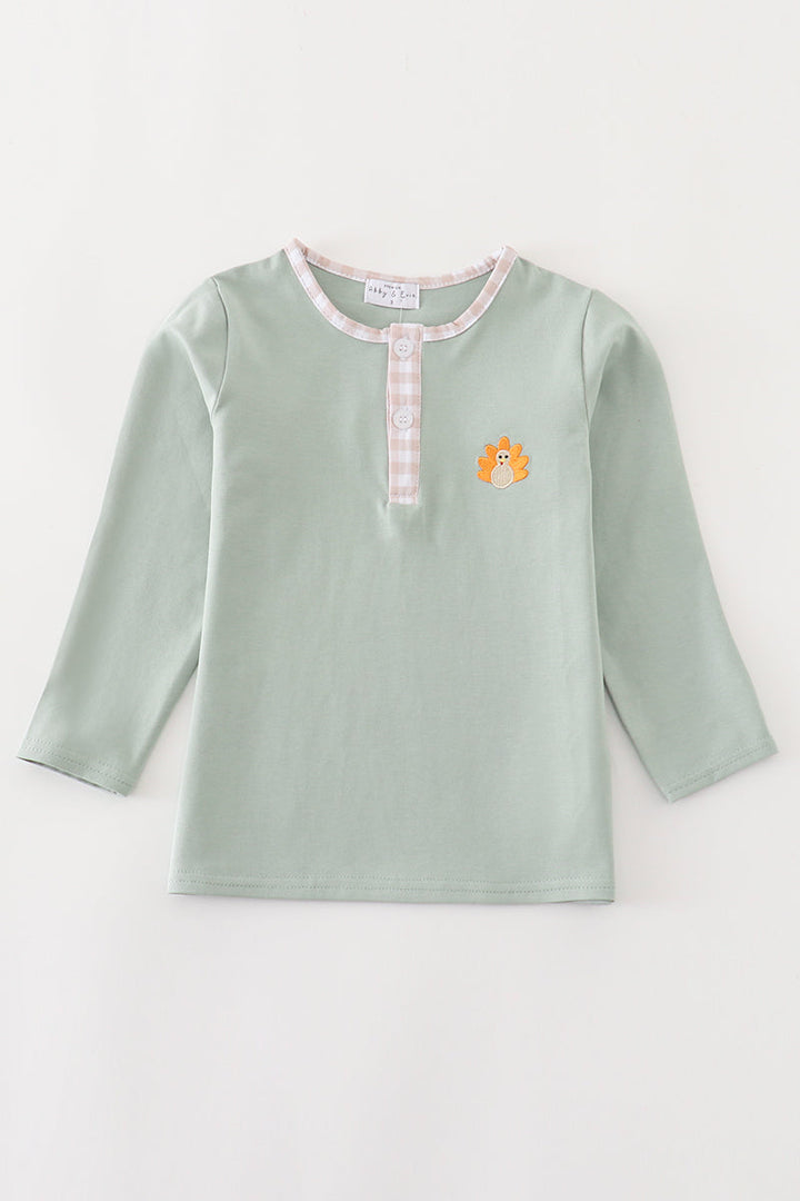 Premium Green Turkey Embroidery Boy Top