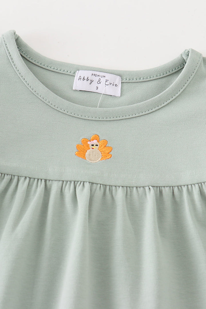 Premium Green Turkey Embroidery Pocket Dress