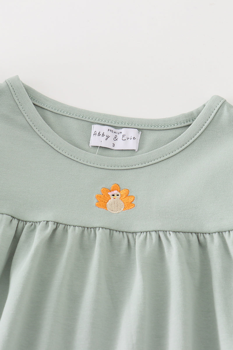 Premium Green Turkey Embroidery Girl Set