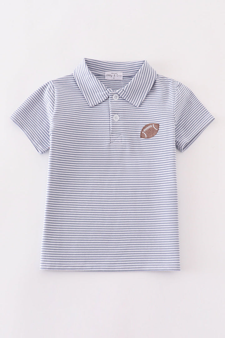 Premium Grey Stripe Football Embroidery Stripe Boy Shirt