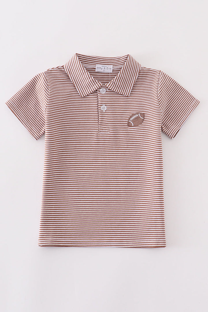 Premium Khaki Stripe Football Embroidery Stripe Boy Shirt