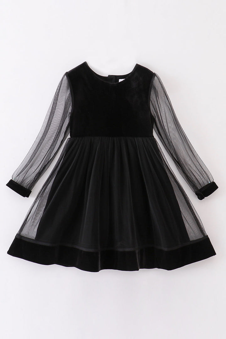 Premium Black Velvet Ruffle Girl Dress