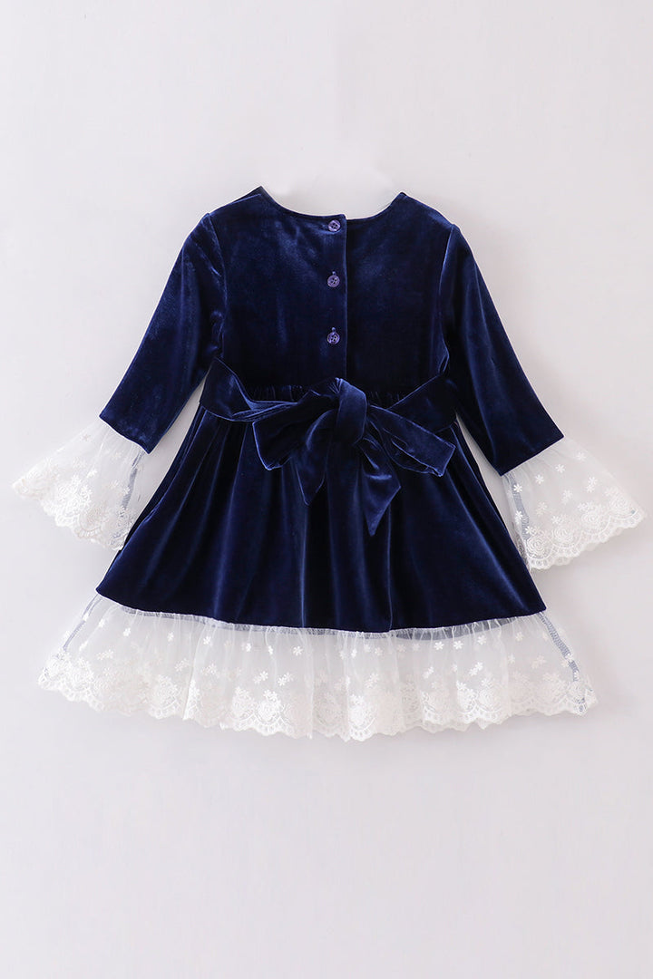 Premium Navy Velvet Lace Dress