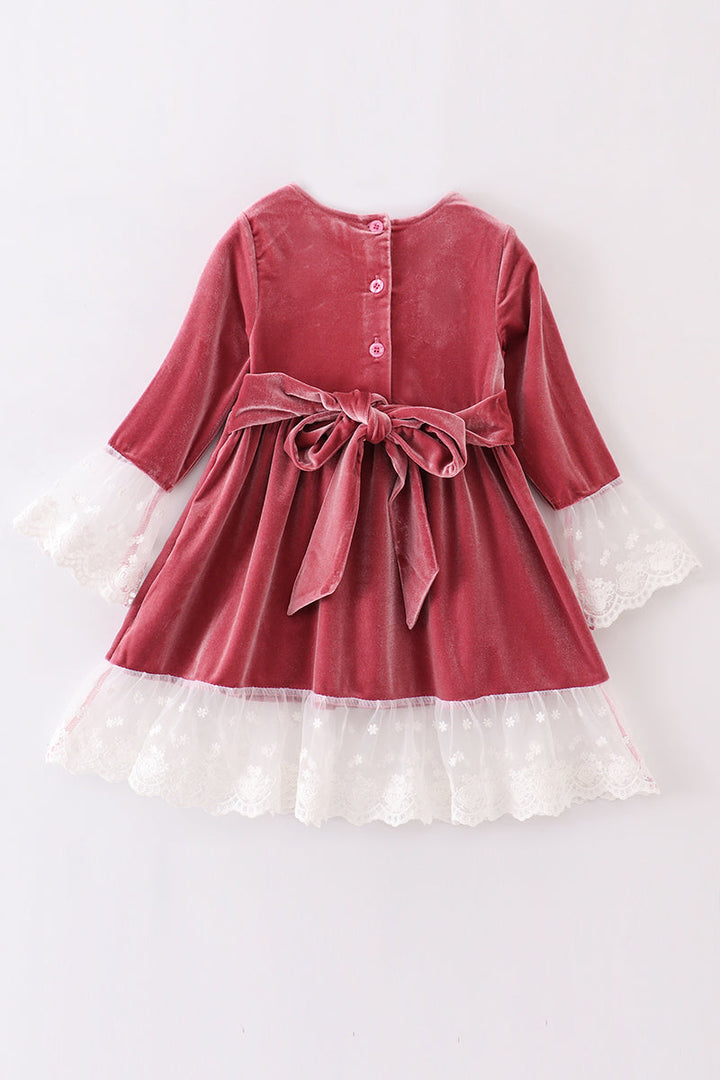 Premium Dusty Pink Velvet Lace Dress