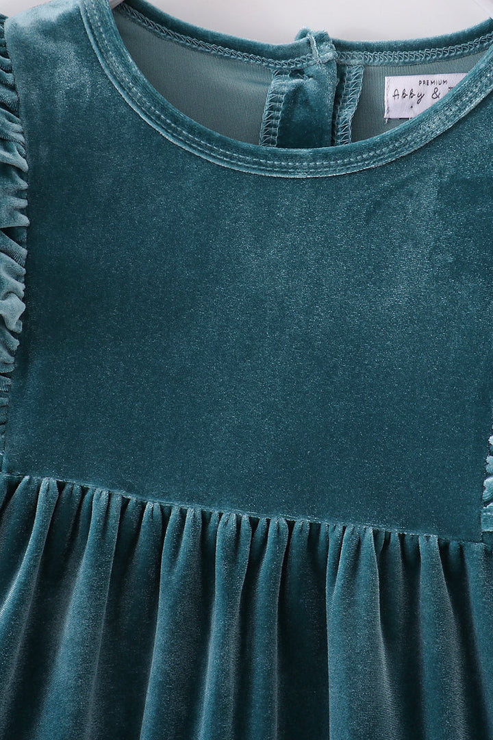 Premium Teal Velvet Ruffle Dress