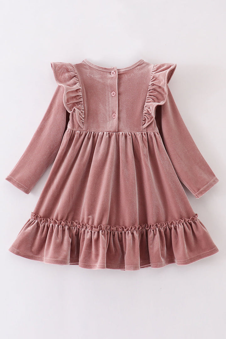 Premium Sand Velvet Ruffle Dress