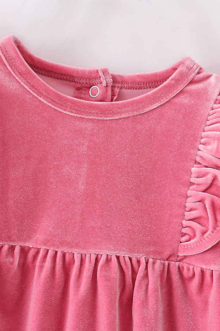 Premium Pink Velvet Ruffle Bubble