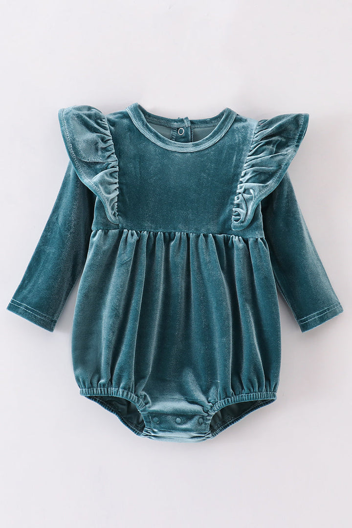 Premium Teal Velvet Ruffle Bubble