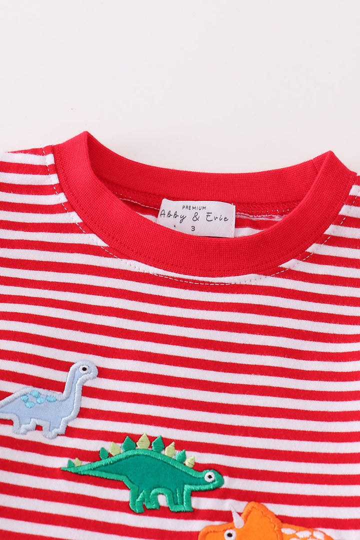 Premium Red Stripe Dinosaur Applique Boy Set