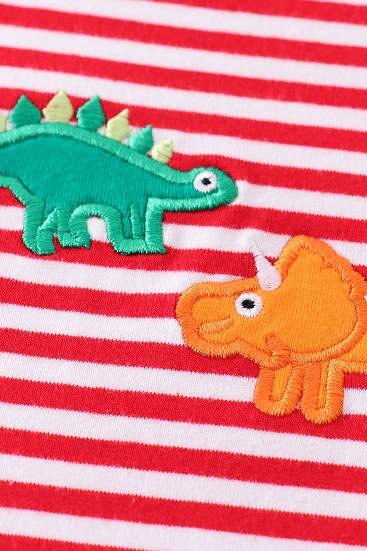 Premium Red Stripe Dinosaur Applique Boy Set