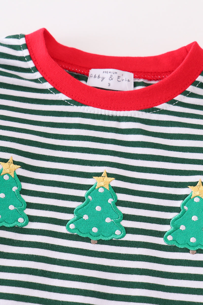 Premium Red Stripe Christmas Tree Applique Boy Set