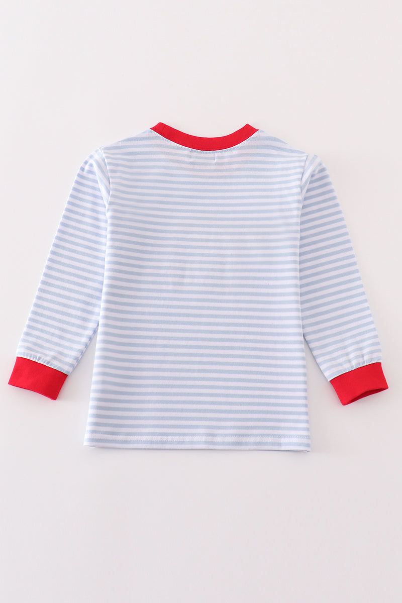 Premium Red Stripe Farm Applique Boy Top