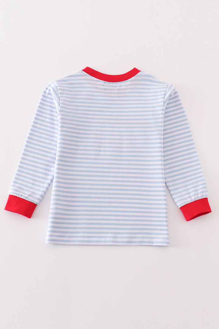 Premium Red Stripe Farm Applique Boy Top