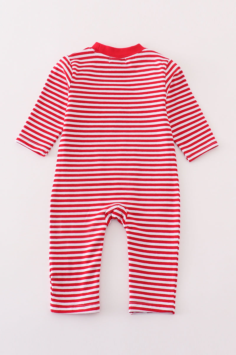 Premium Red Stripe Dinosaur Applique Girl Romper