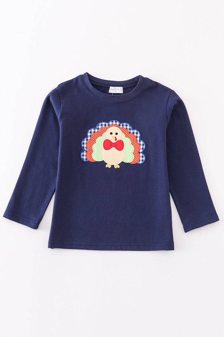 Premium Navy Turkey Applique Boy Top