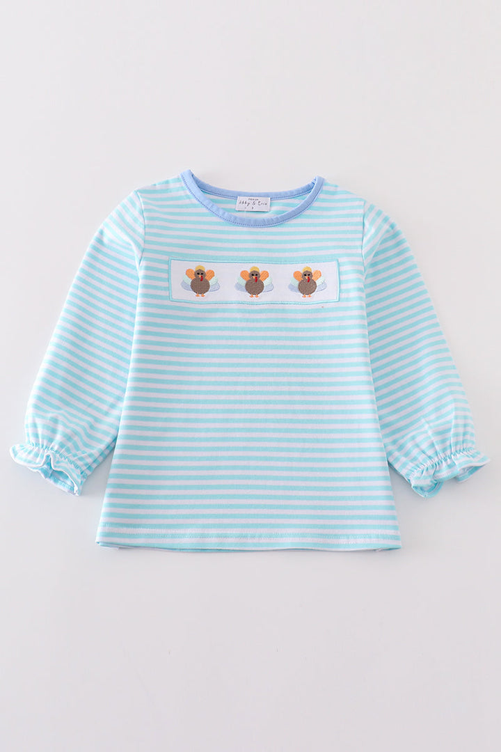 Premium Green Stripe Turkey Embroidery Girl Top