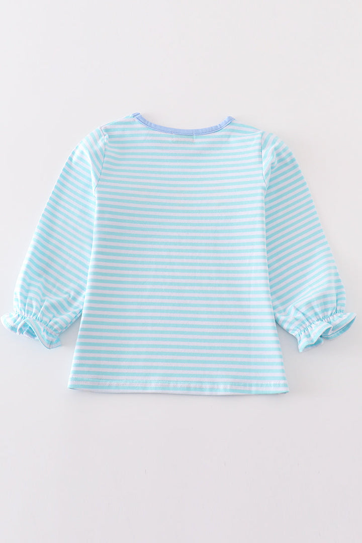 Premium Green Stripe Turkey Embroidery Girl Top