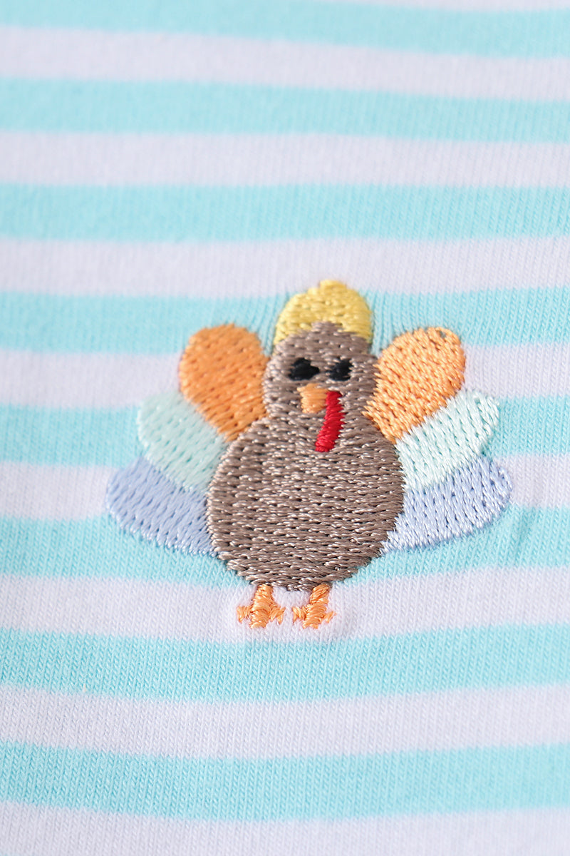 Premium Green Stripe Turkey Embroidery Boy Top