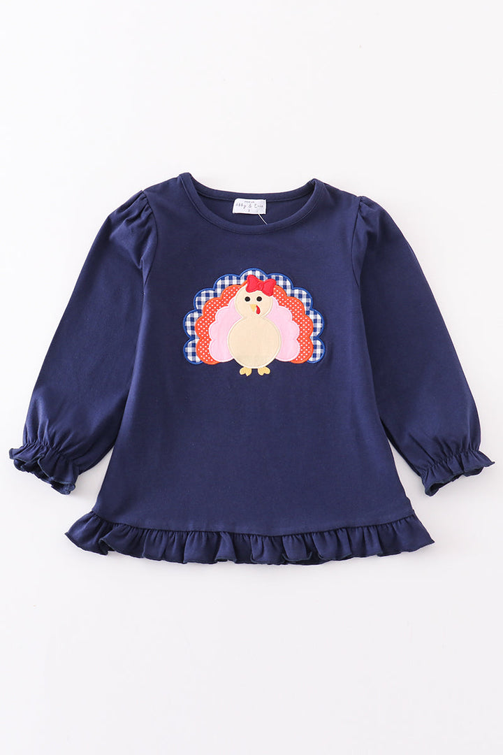 Premium Navy Turkey Applique Girl Top