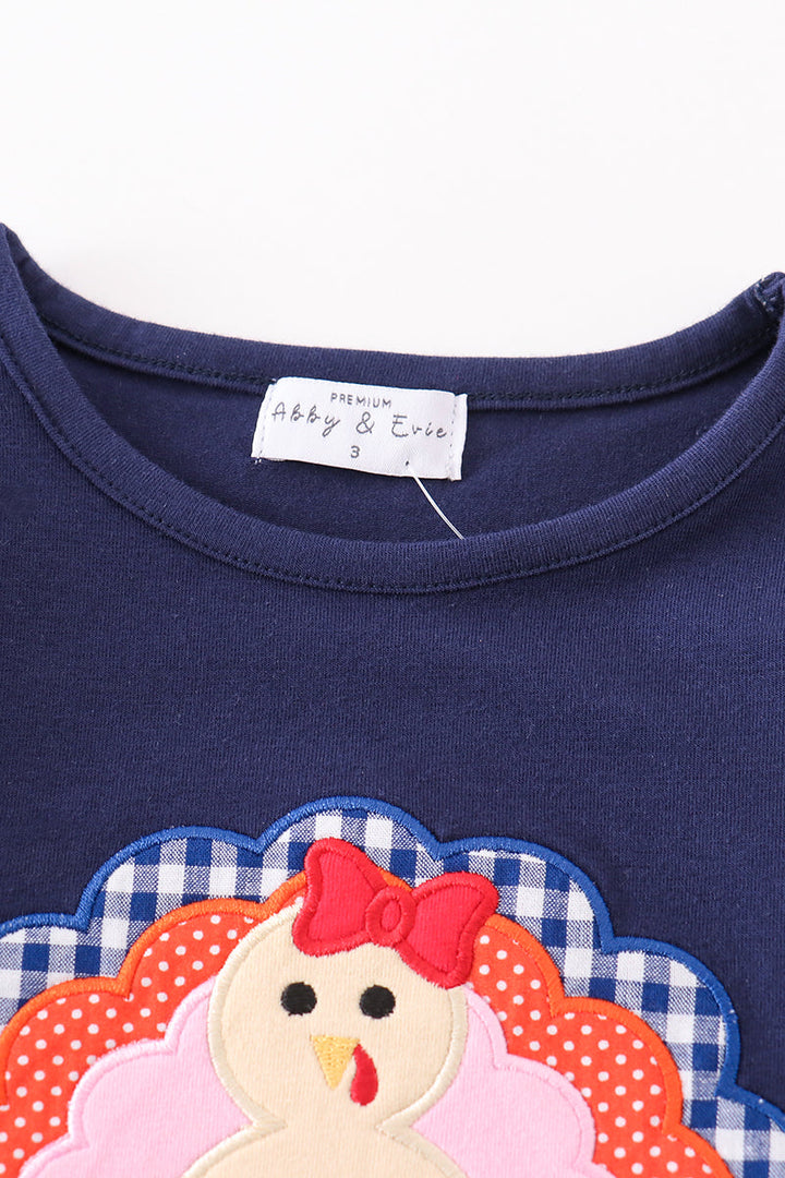 Premium Navy Turkey Applique Girl Top