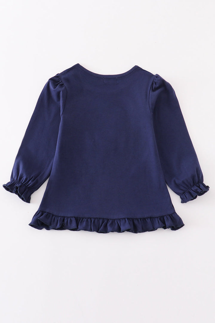 Premium Navy Turkey Applique Girl Top