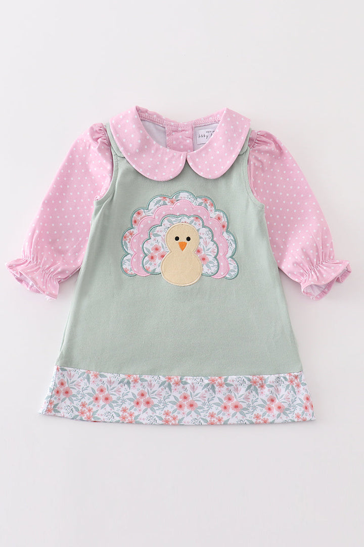 Premium Green Turkey Applique 2pc Girl Set