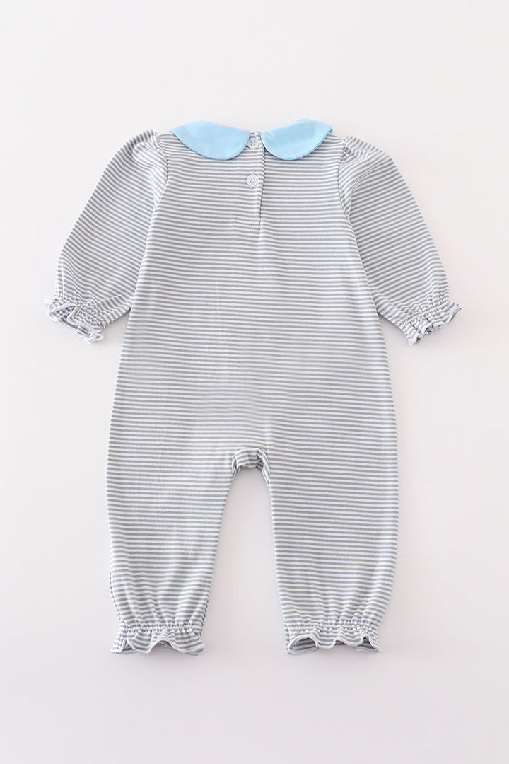 Premium Grey Stripe Reindeer Applique Girl Romper