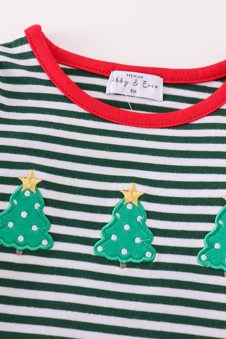 Premium Green Stripe Christmas Tree Embroidery Boy Bubble