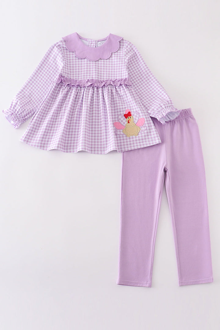 Premium Purple Turkey Applique Girl Pants Set