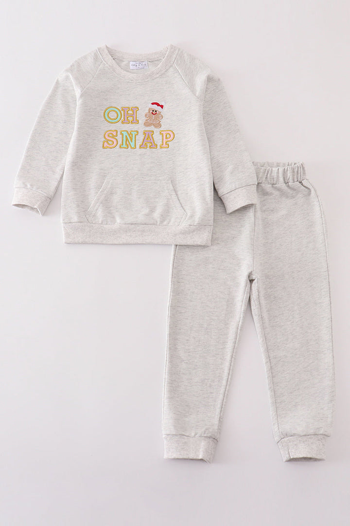 Premium Grey Gingerbread Applique Oh Snap Boy Set