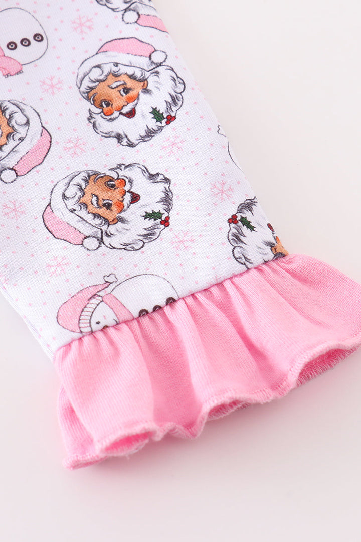 Premium Pink Christmas Santa Claus Print Girl Romper