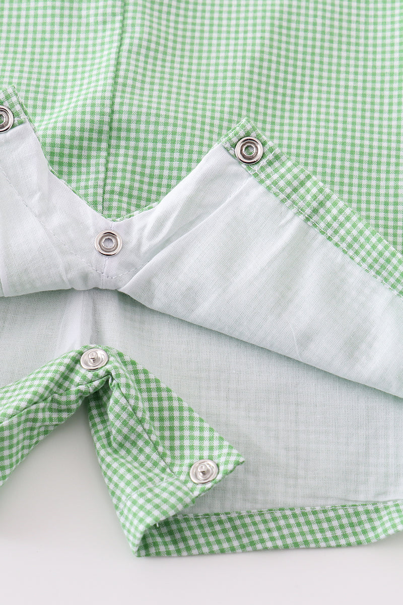 Premium Green Excavator Embroidery Boy Gingham Jonjon