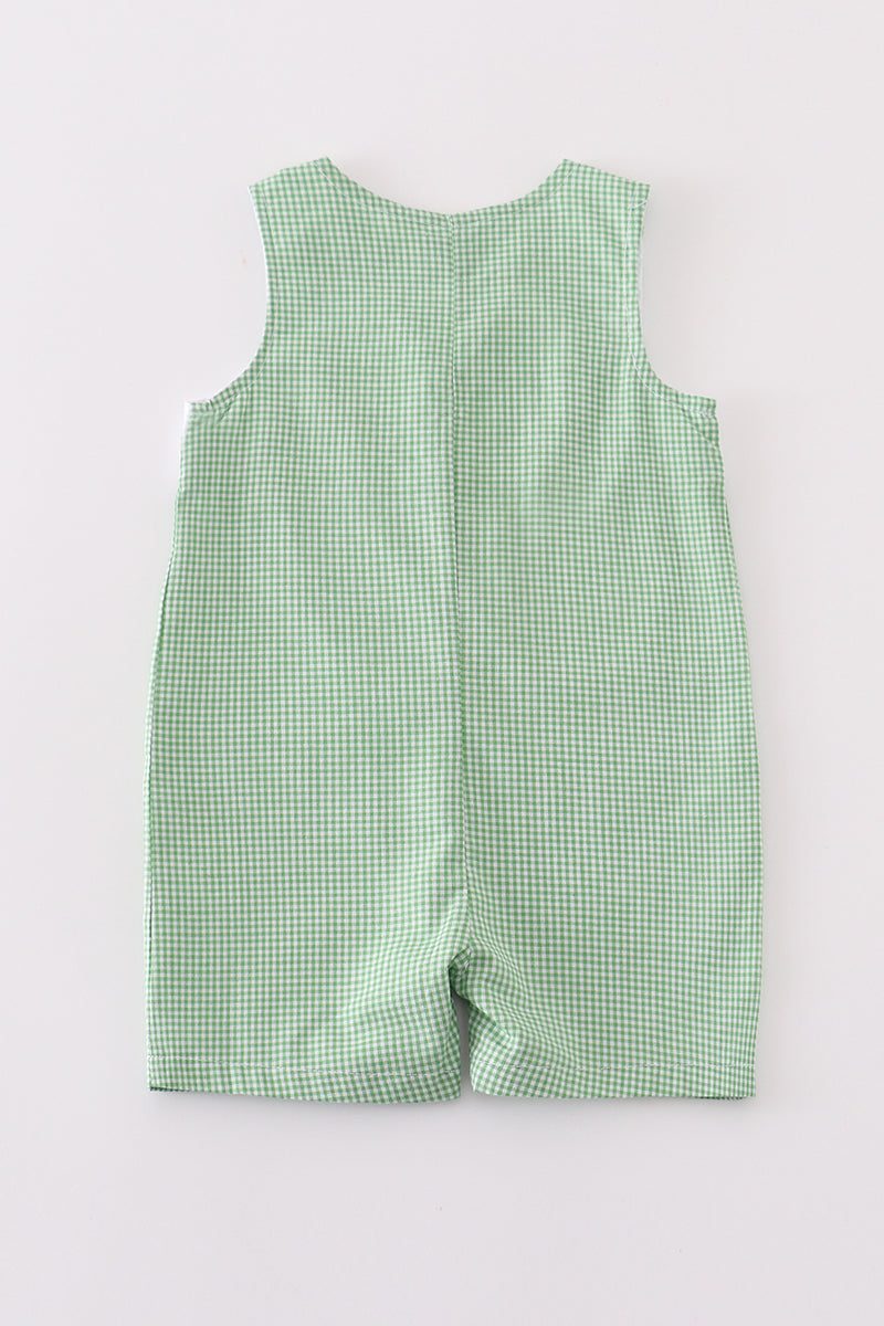 Premium Green Excavator Embroidery Boy Gingham Jonjon