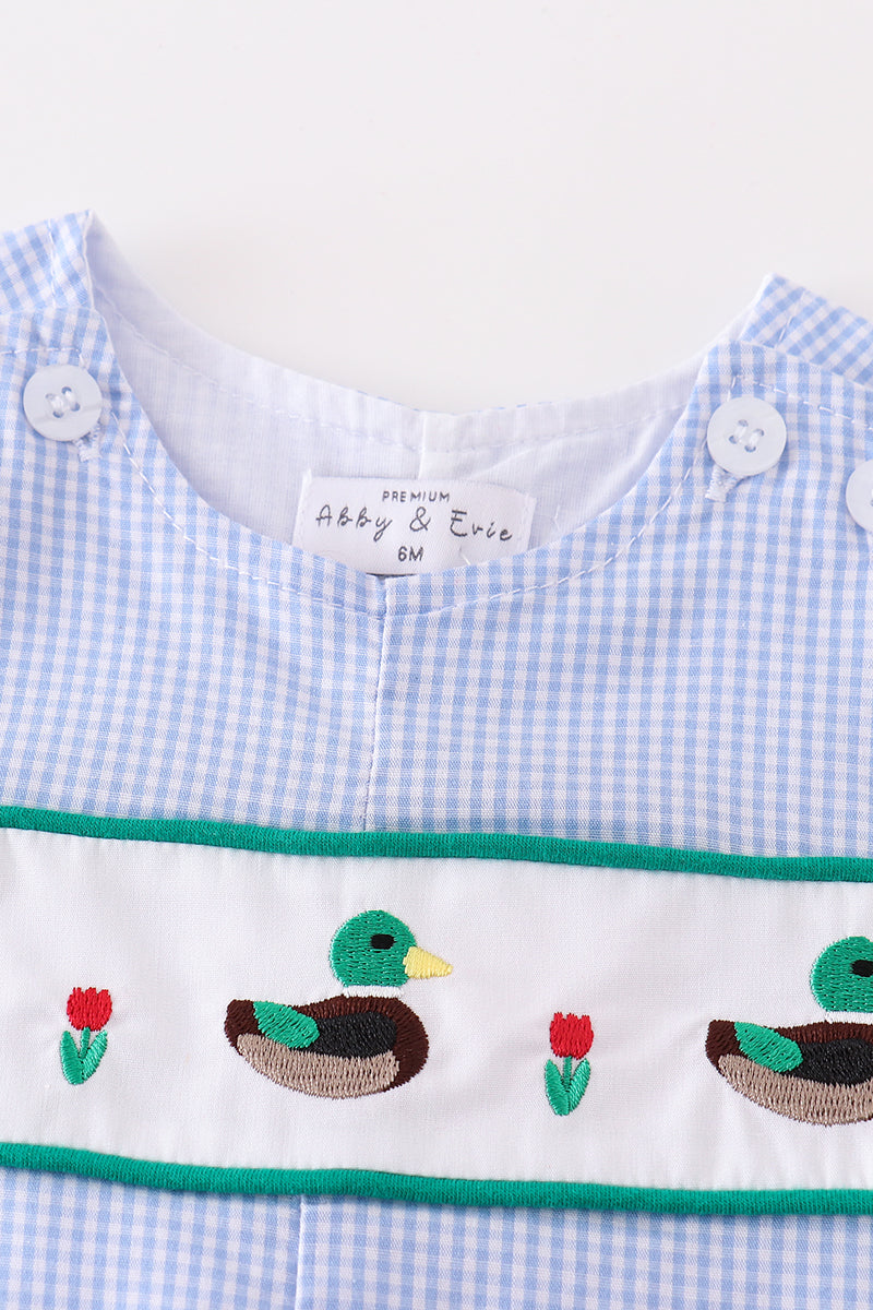 Premium Blue Duck Embroidery Boy Gingham Jonjon