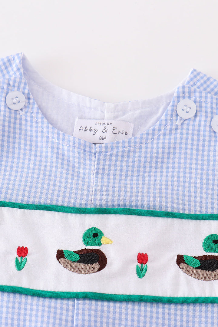 Premium Blue Duck Embroidery Boy Gingham Jonjon