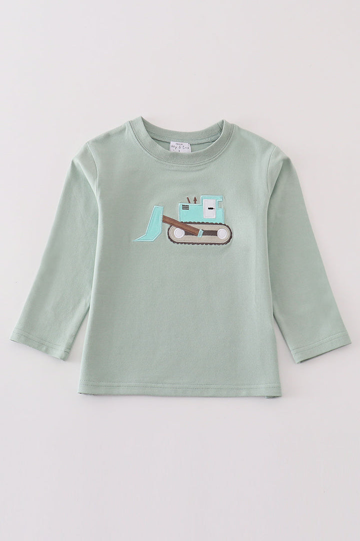 Premium Green Excavator Applique Boy Top