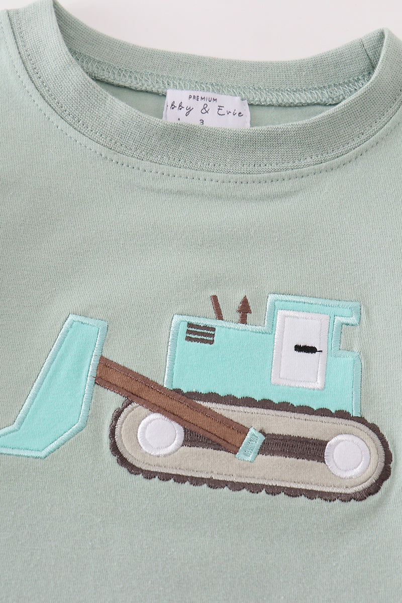 Premium Green Excavator Applique Boy Top