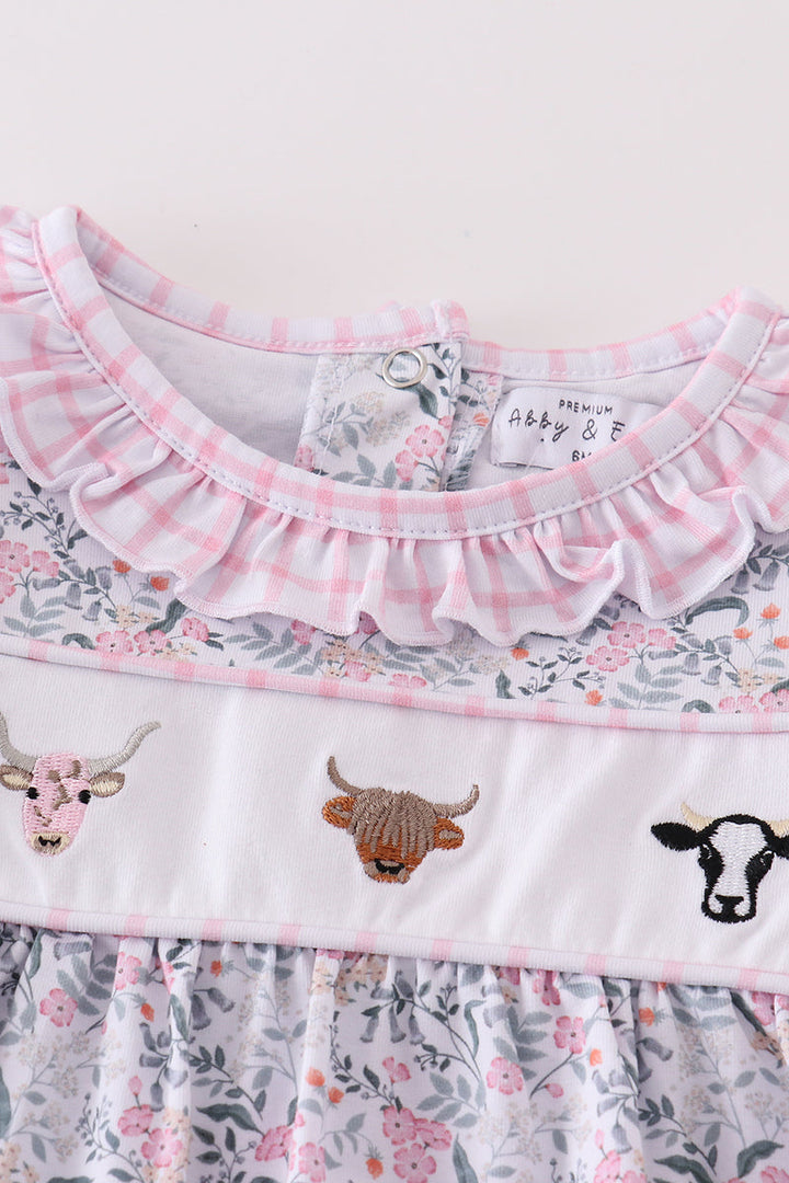 Premium Floral Print Cow Embroidery Girl Romper