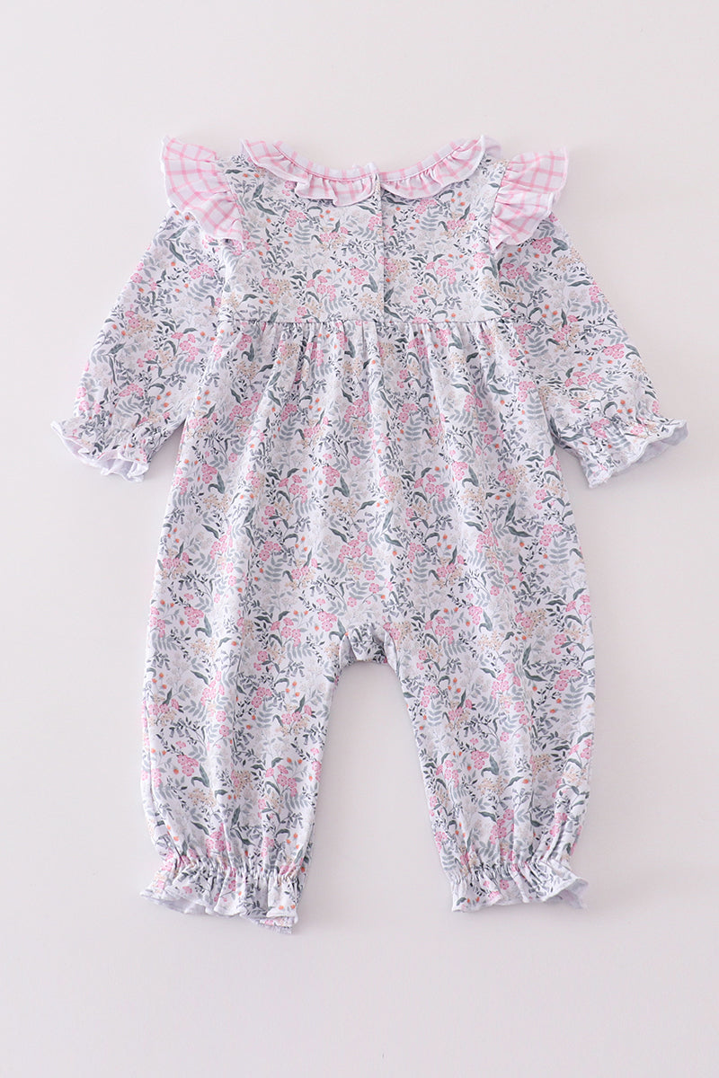 Premium Floral Print Cow Embroidery Girl Romper