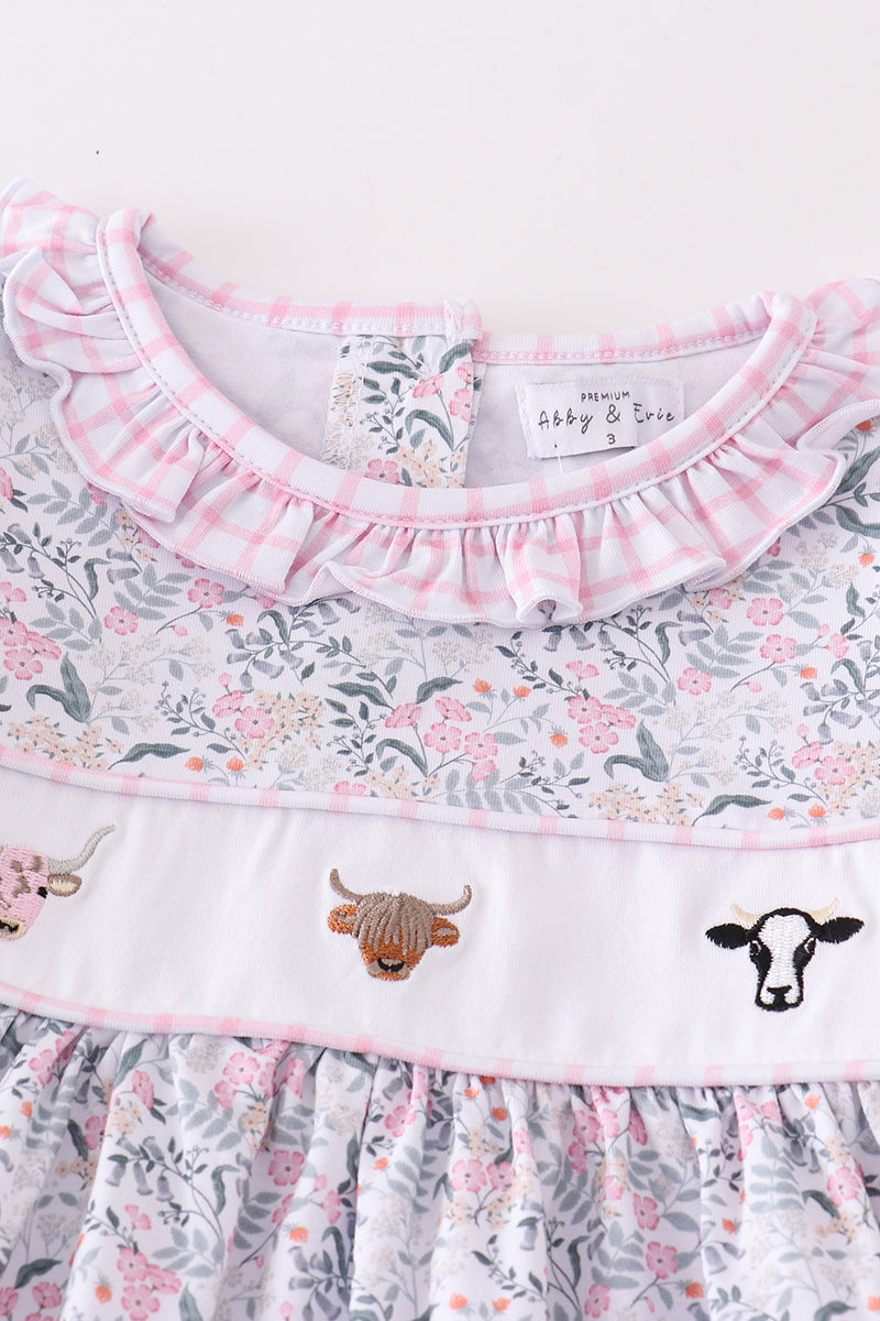 Premium Floral Print Cow Embroidery Girl Set