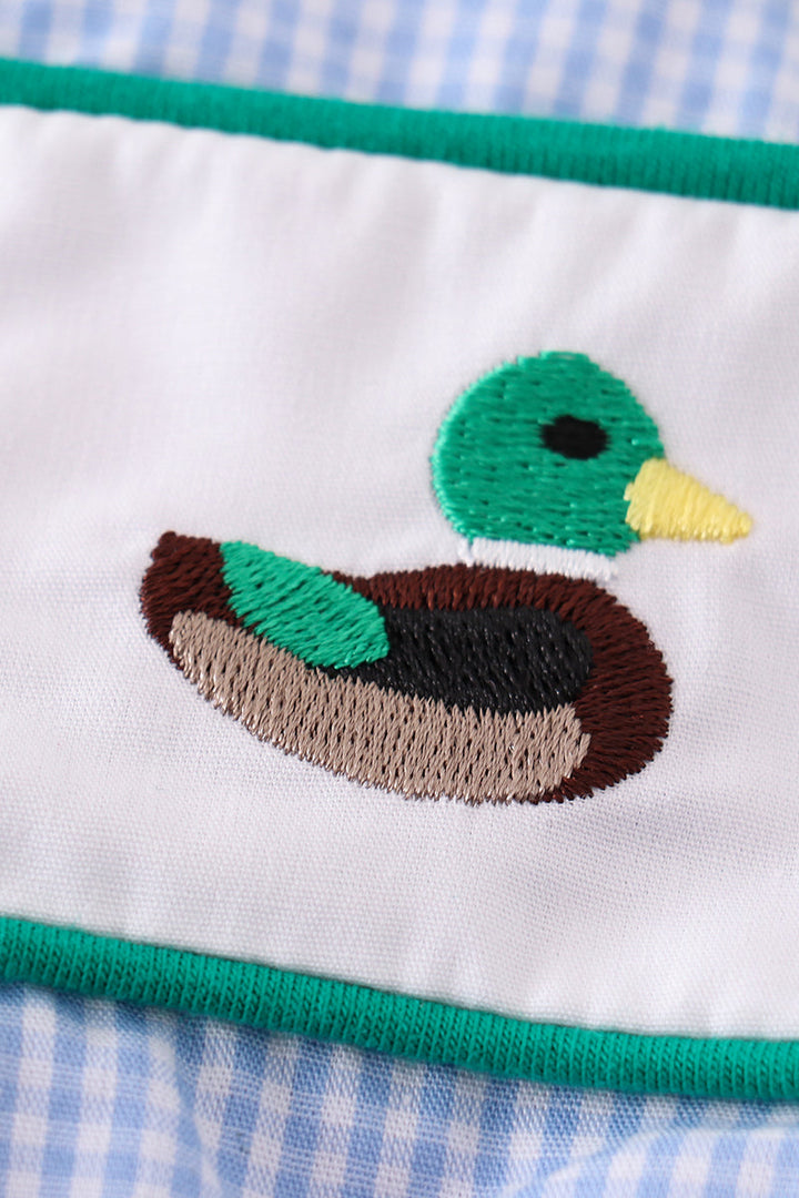 Premium Blue Duck Embroidery Boy Gingham Bubble